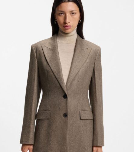 Slim-fit textured blazer, Brown Patterned