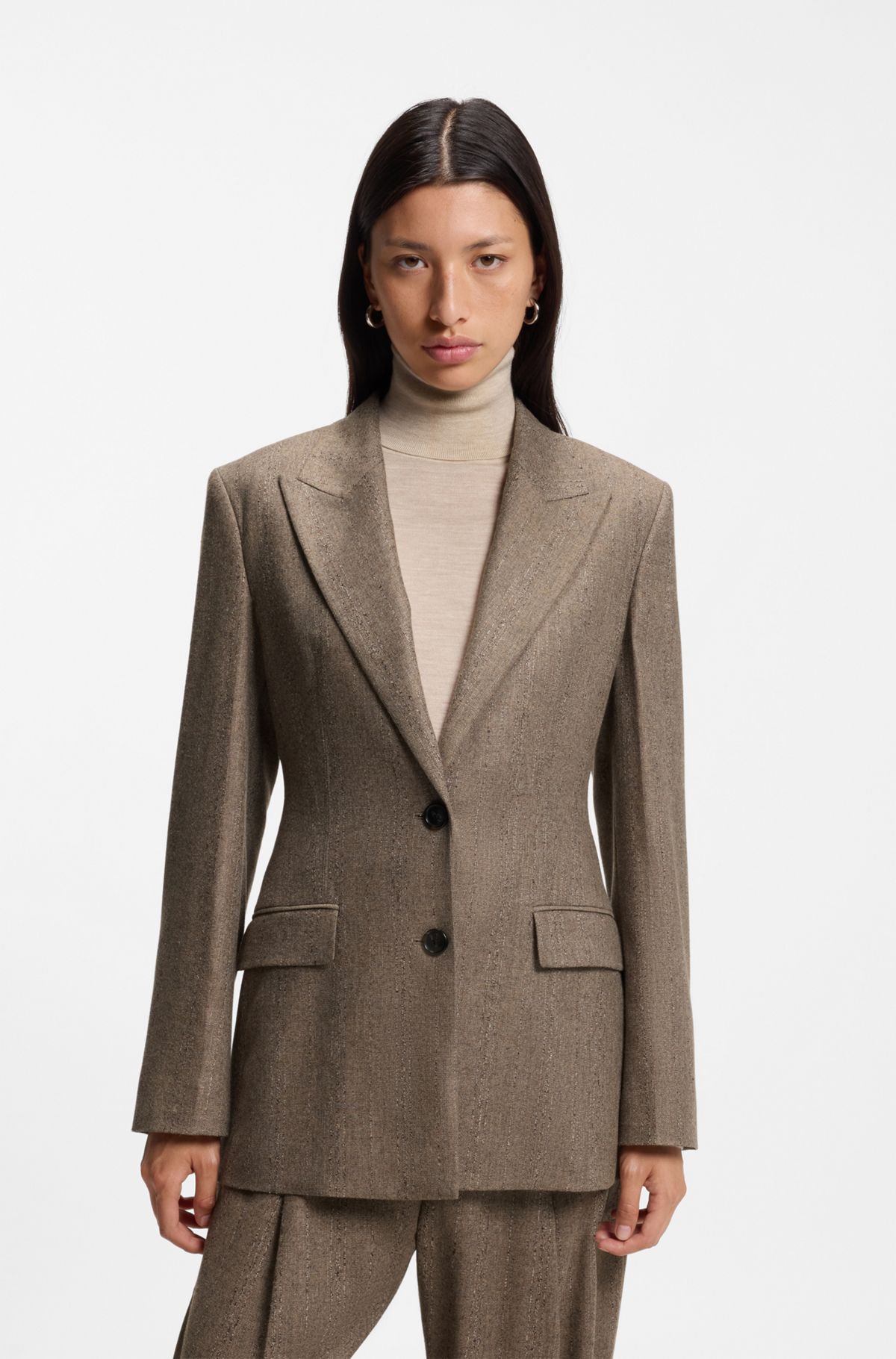 hbeu50568833_964 Slim-fit textured blazer, Brown Patterned