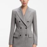 Regular-fit hourglass blazer in pinstripe fabric, Grey Patterned