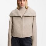 Zip-front jacket in virgin wool, Light Beige