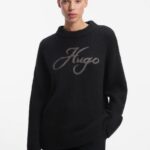 Oversize-fit alpaca-blend sweater with script logo, Black