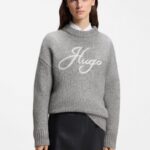 Oversize-fit alpaca-blend sweater with script logo, Grey