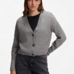 Relaxed-fit cardigan with textured wool, Light Grey