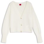Relaxed-fit cardigan with textured wool, Natural