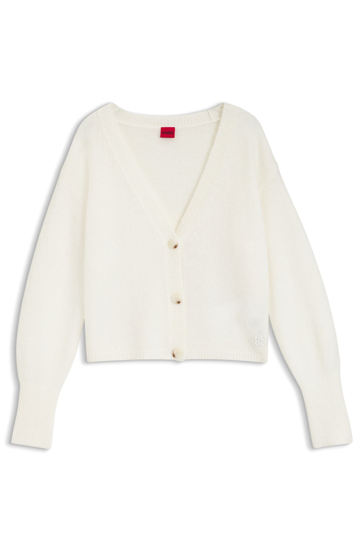 hbeu50569399_127-1 Relaxed-fit cardigan with textured wool, Natural