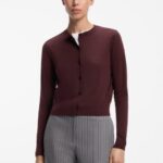Button-front cardigan in a wool blend with cashmere, Dark Brown