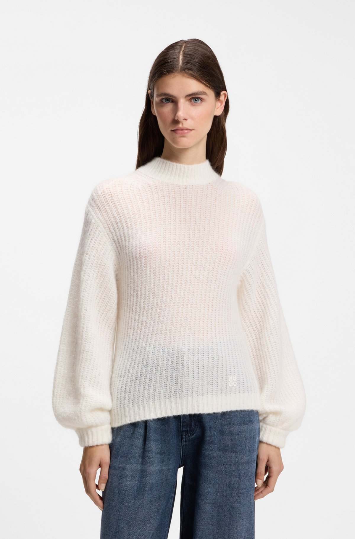 hbeu50569408_127-1 Brushed chunky-knit sweater in an oversized fit, Natural