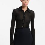 Fitted cardigan with gold-tone pebble buttons, Black