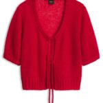 Tie-front knitted cardigan, Red