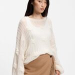 Oversized-fit sweater with cable-knit structure, Natural