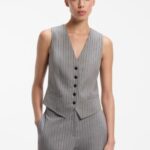 Pinstripe waistcoat with buttoned front, Grey Patterned