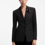 Regular-fit pinstripe blazer with sequin brooch, Black