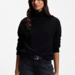 Rollneck sweater in a bouclé virgin-wool blend, Black