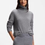 Rollneck sweater in a bouclé virgin-wool blend, Light Grey