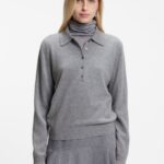 Polo sweater in pure cashmere, Light Grey
