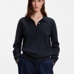 Polo sweater in pure cashmere, Dark Blue