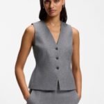 Slim-fit melange waistcoat in soft wool flannel, Grey