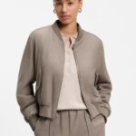 Relaxed-fit zip-up jacket in melange flannel, Taupe