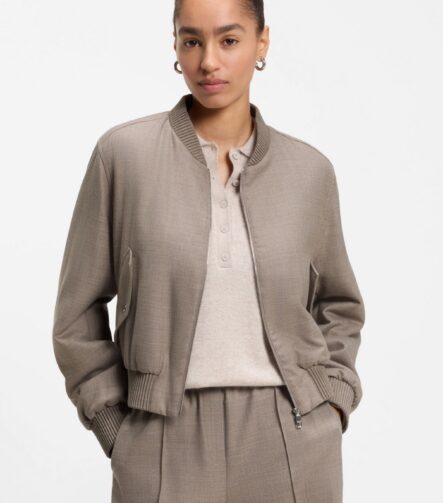 Relaxed-fit zip-up jacket in melange flannel, Taupe
