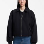 Relaxed-fit bomber jacket in mixed materials, Dark Blue