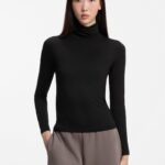 Slim-fit rollneck top in stretch jersey, Black