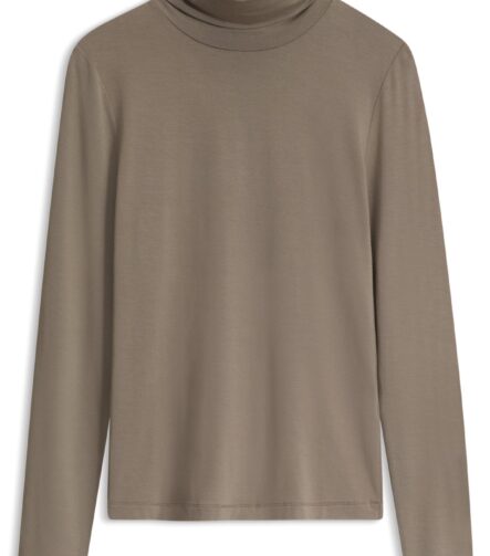 Slim-fit rollneck top in stretch jersey, Taupe