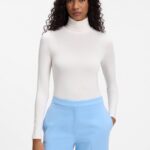 Slim-fit rollneck top in stretch jersey, Natural