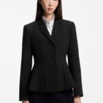 Regular-fit blazer with peplum waist, Black