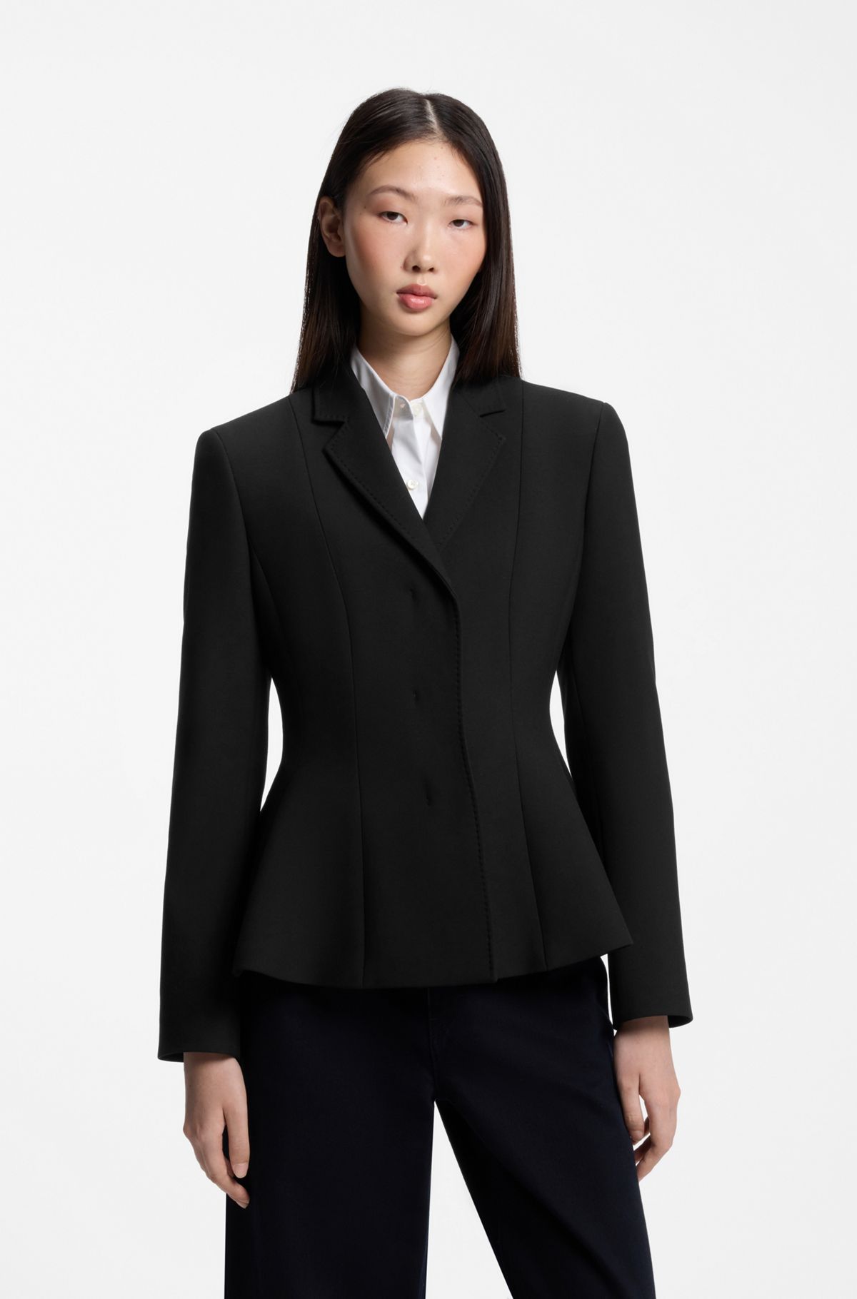 hbeu50574319_001 Regular-fit blazer with peplum waist, Black