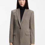 Regular-fit blazer with gold-tone button, Taupe