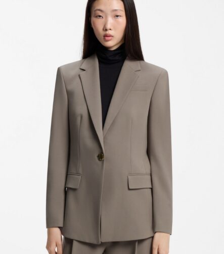 Regular-fit blazer with gold-tone button, Taupe