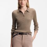 Merino-wool polo sweater, Light Brown