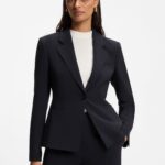 Slim-fit blazer in Japanese stretch crepe, Dark Blue