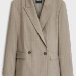 Double-breasted relaxed-fit blazer in pinstripe virgin wool, Light Beige