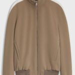 Bomber-style blazer in stretch crepe fabric, Brown