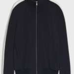 Bomber-style blazer in stretch crepe fabric, Dark Blue