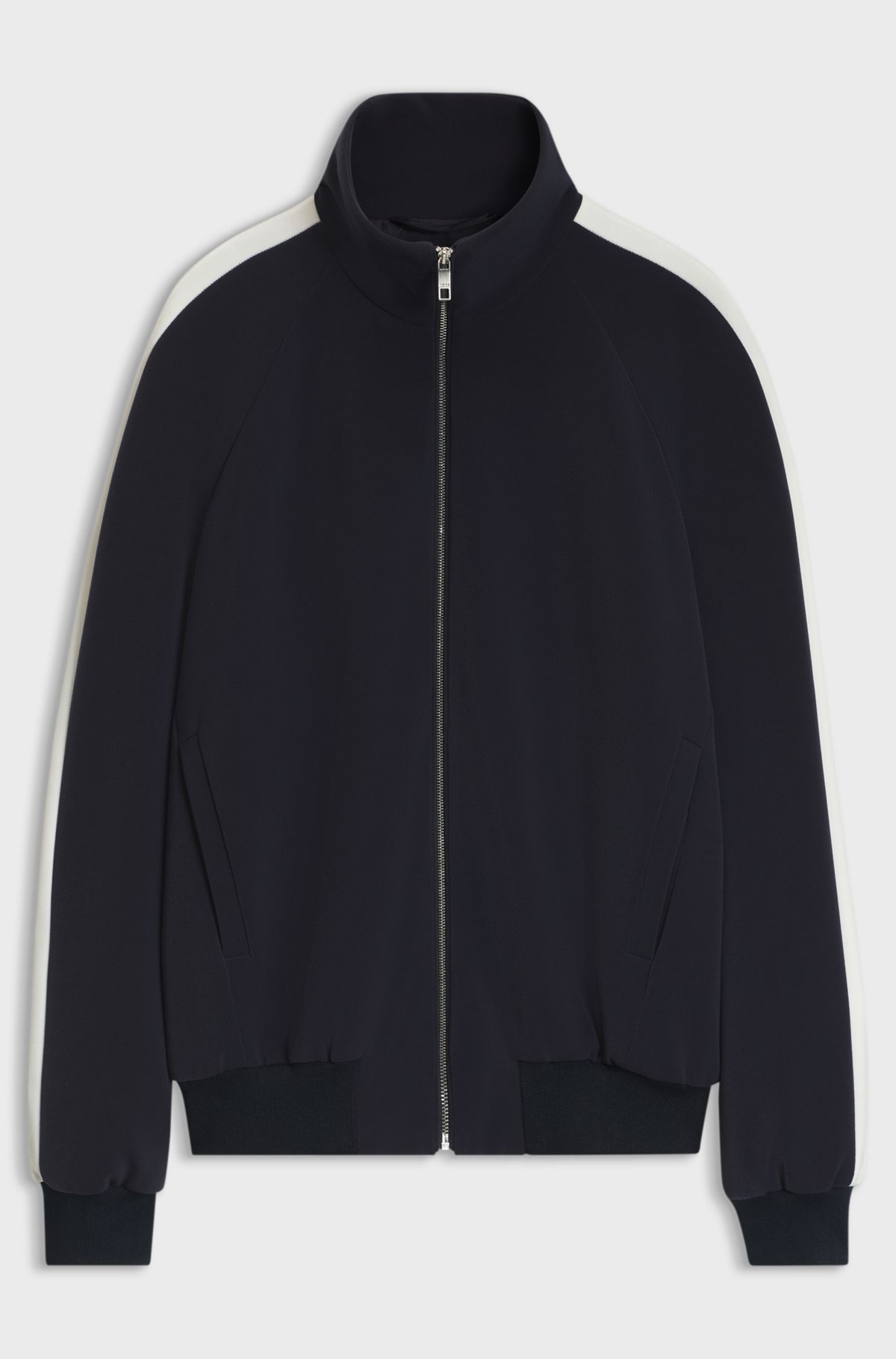hbeu50575064_404 Bomber-style blazer in stretch crepe fabric, Dark Blue