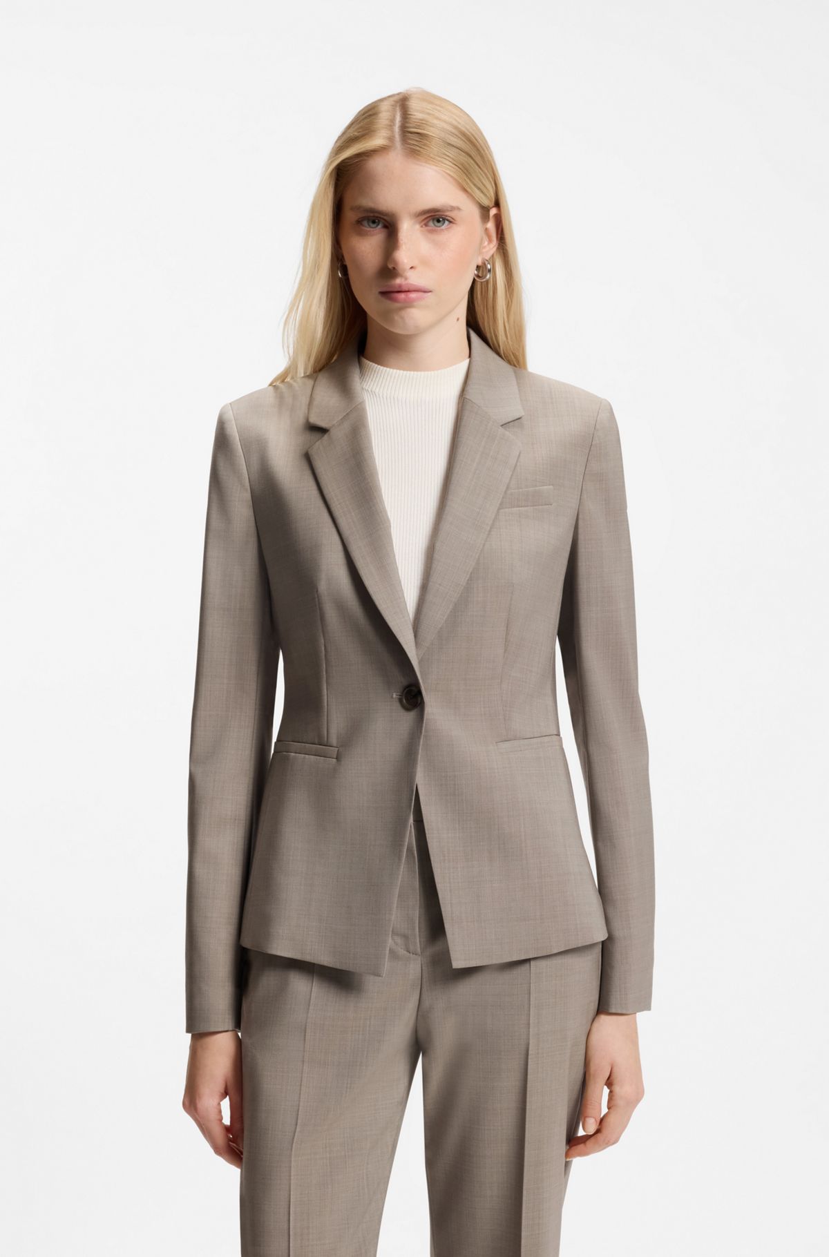 hbeu50575358_298 Slim-fit wool blazer, Light Brown