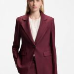 Slim-fit blazer in stretch gabardine, Dark Red