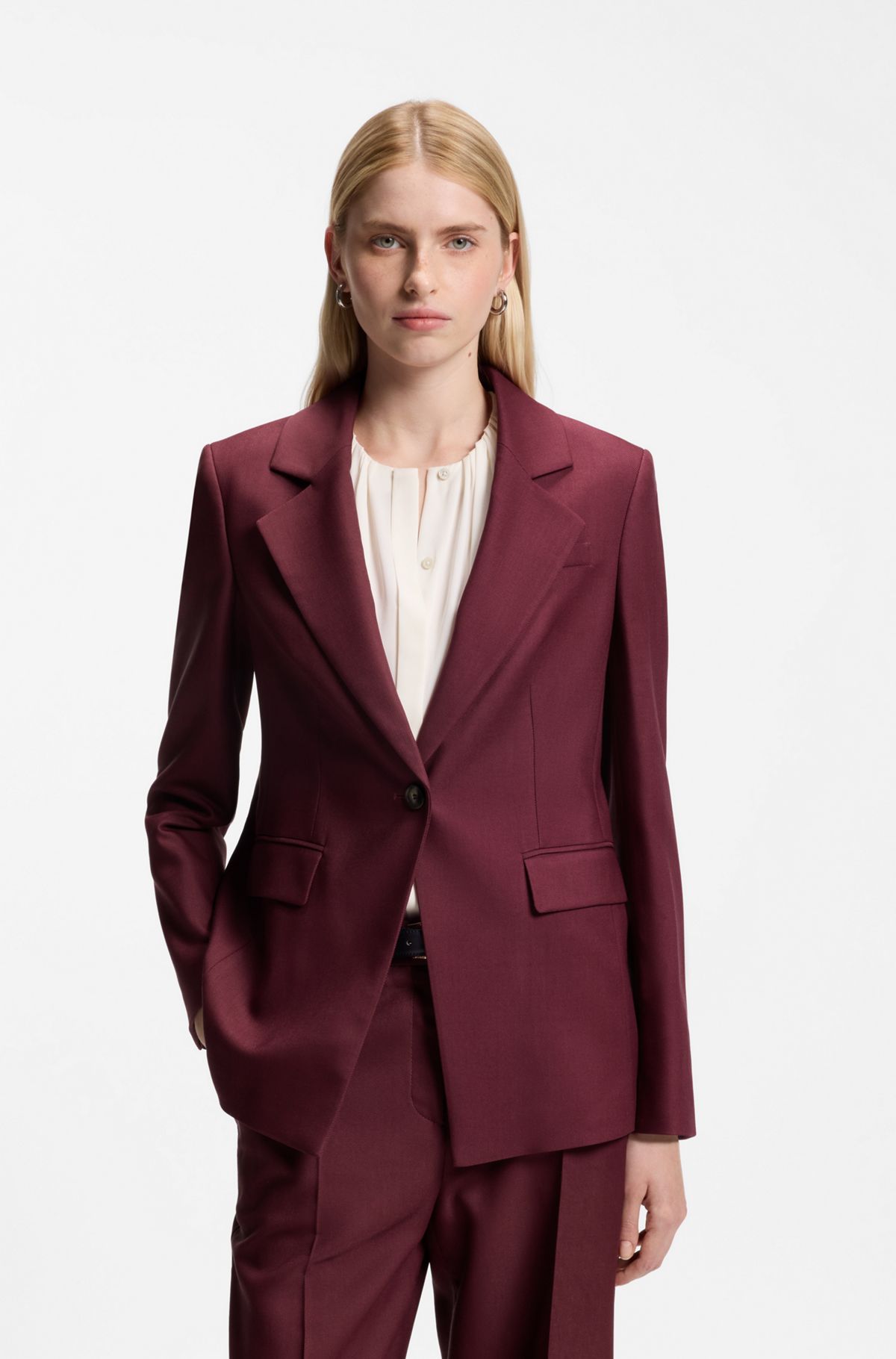hbeu50576834_605 Slim-fit blazer in stretch gabardine, Dark Red