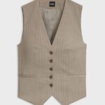 Slim-fit waistcoat in pinstripe virgin wool, Beige