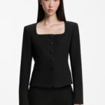 Slim-fit collarless blazer, Black