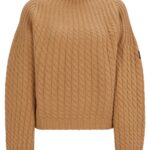 Equestrian cropped sweater in wool and cashmere, Brown