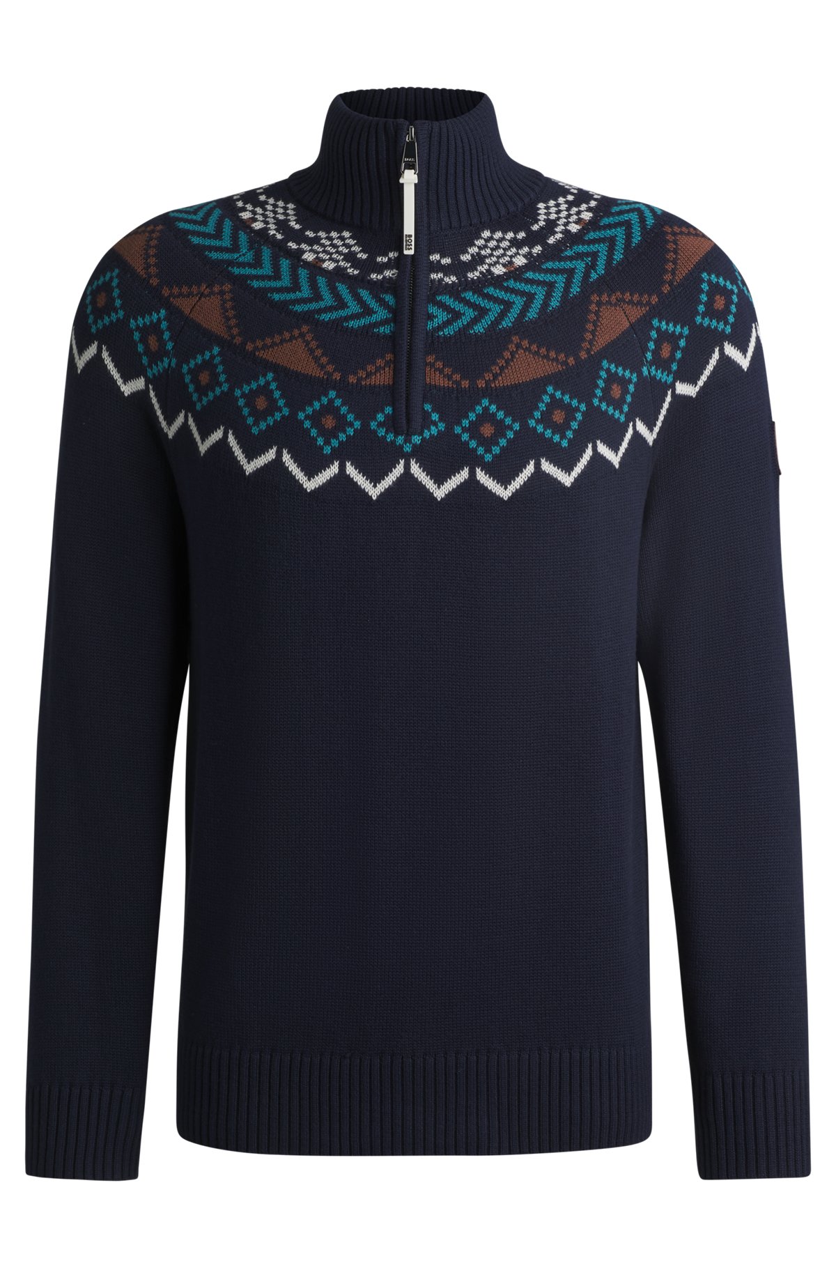 hbeuB6M1004_404-1 Equestrian troyer sweater with knitted pattern, Dark Blue