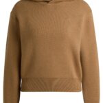 Pull-over hoodie in Italian cashmere with logo details, Beige