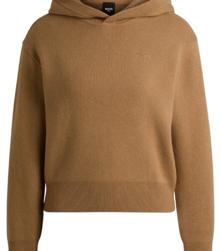 Pull-over hoodie in Italian cashmere with logo details, Beige